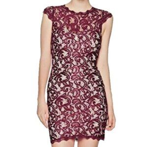 Sequin hearts Lace mini Dress Womens Size 5 Maroon Short Sleeve Party‎ Cocktail